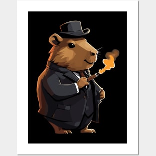 Cute Capybara Detective Smoking Cigar Posters and Art